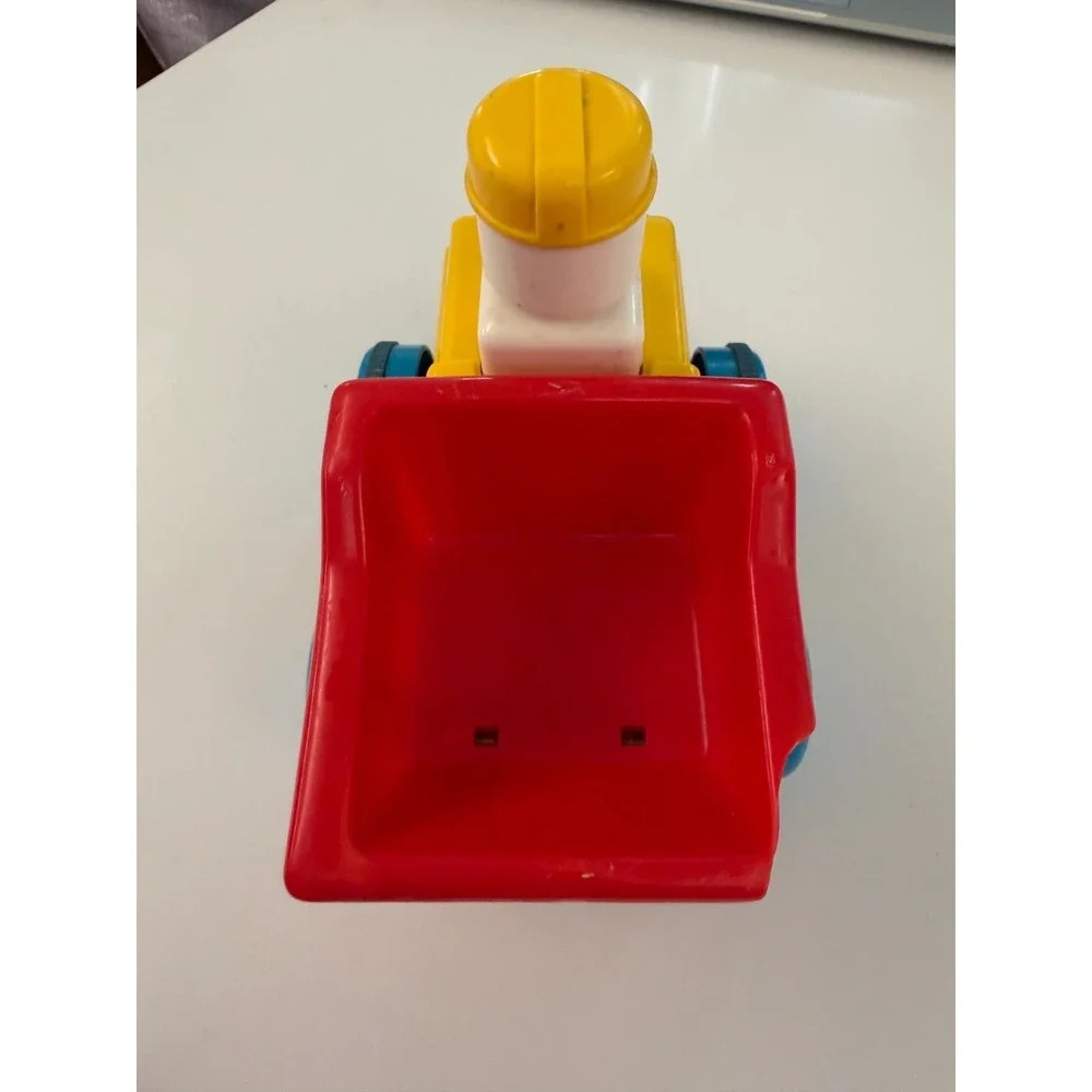 Vintage Tomy Push n Go Dump Truck Yellow Red Blue Friction Toy Construction Car